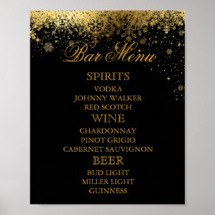 Póster Flocos de neve pretos e Dourados à moda - menu do