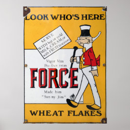 Poster Flocos de Trigo Forçado, sinal de esmalte vintage.