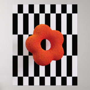 Poster Flor 3D vibrante laranja e preto & branco - estamp
