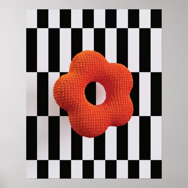 Poster Flor 3D vibrante laranja e preto & branco - estamp (Frente)