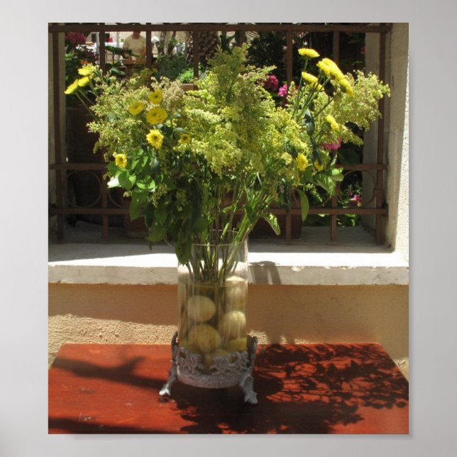 Póster Flor amarela única e limões pedúnculo floral (Frente)