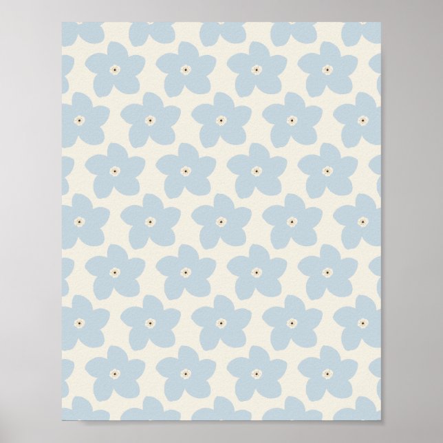Poster Flor Azul Claro e Creme Retro (Frente)