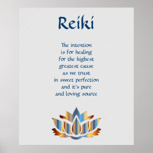Póster Flor azul/Dourado de Reiki de lótus