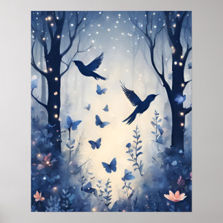 Poster Flor AZUL Mágica de Floresta Encantada