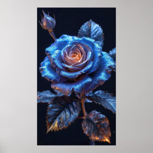 Poster Flor Azul-Rosa Vibrante com Brilho Metálico