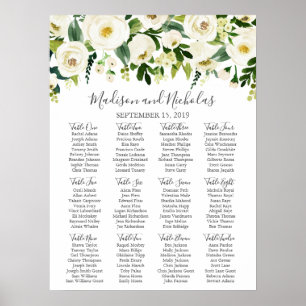 Poster Flor branca e carta verde do assento do casamento