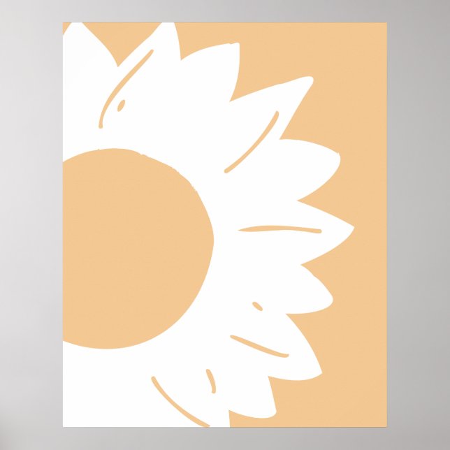 Poster Flor Branca em Arte Abstrata de Parede Laranja Cla (Frente)
