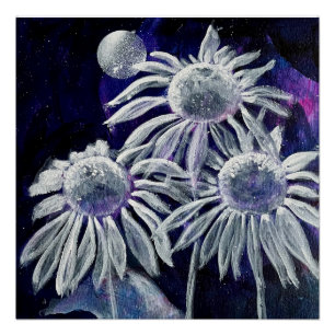 Póster Flor Branco Azul