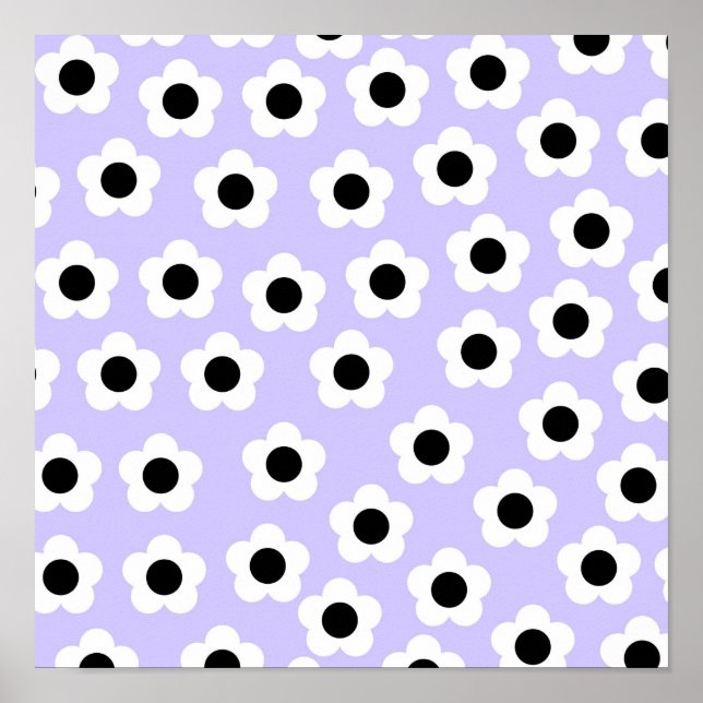 Poster Flor branco e preto com fundo azul (Frente)