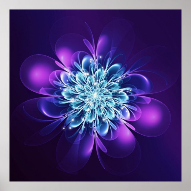 Poster Flor brilhante Fractal Sparkles Indigo (Frente)