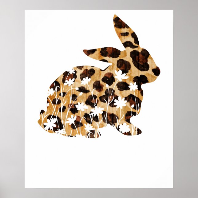 Poster flor coelho leopardo, retrô, vintage (Frente)