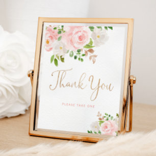 Poster Flor cor-de-rosa brilhante Obrigado