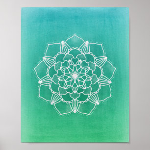 Póster Flor da mandala de Boho Ombre no verde