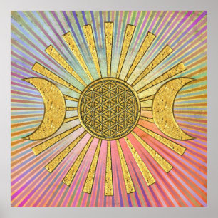 Póster Flor da vida com lua