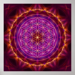 Póster Flor da vida com Mandala Áureas lilás