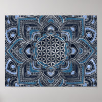 Flor da Vida em Lotus - Cristal Azul e Prata