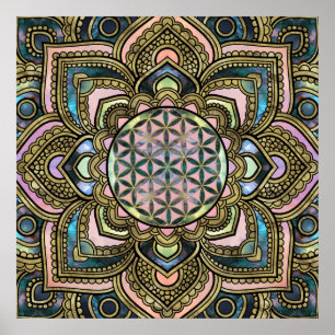 Poster Flor da vida em Lotus - mármore e ouro