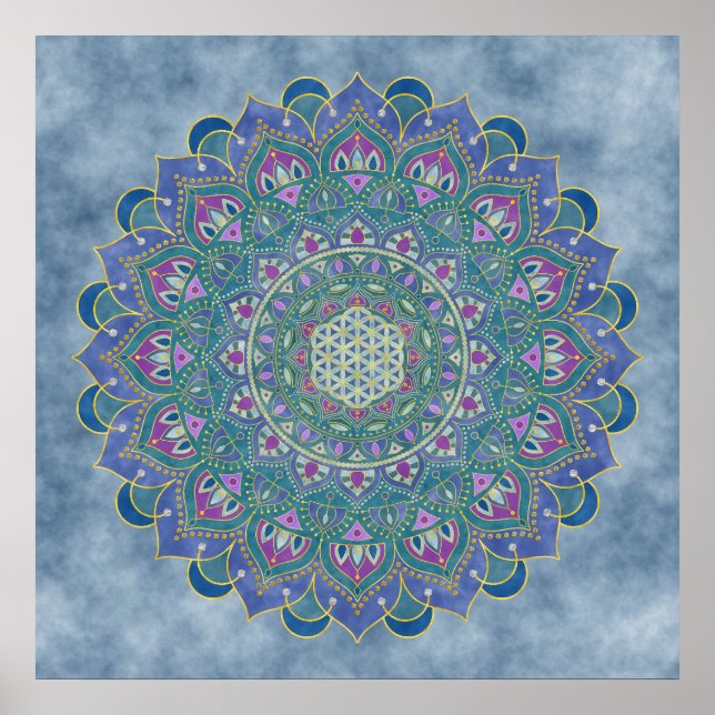 Poster Flor Da Vida - Estilo De Mandala Índia 1 (Frente)