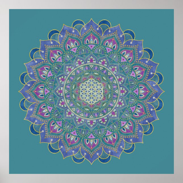 Poster Flor da Vida - Mandala Estilo Índia 1 (Frente)