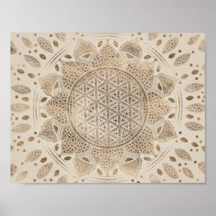Poster Flor da Vida nos Golds Pastel de Arte de Lotus Dot