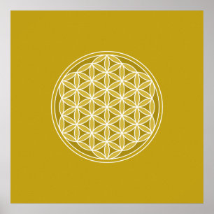 Póster Flor da vida - ouro & branco