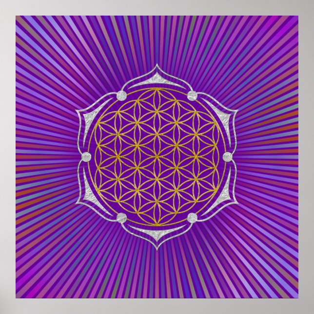 Póster Flor Da Vida - Ouro De Lotus Prata (Frente)