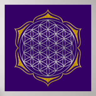 Póster Flor da Vida - Ouro de prata de Lotus