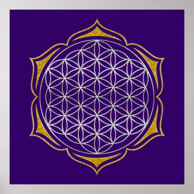 Póster Flor da Vida - Ouro de prata de Lotus (Frente)