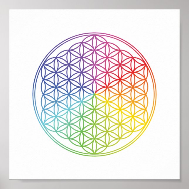Poster Flor da Vida - padrão geométrico - cor de arco-íri (Frente)