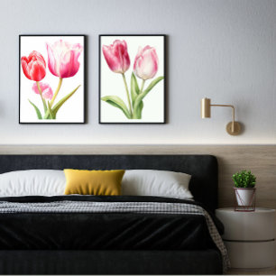 Poster Flor das Tulipas, Tulipas Rosa, minimalista, Botân