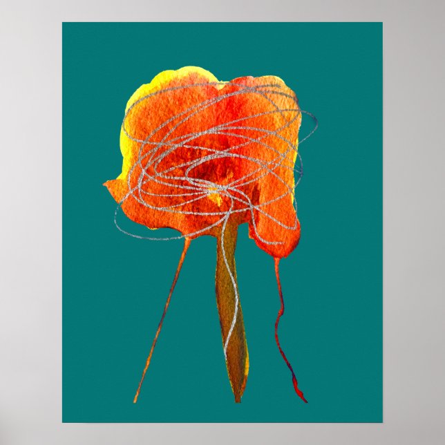 Poster Flor de abstrato de flor escrivescente, cor-de-águ (Frente)