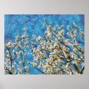 Poster Flor de Amêndoa e Céu Azul no Estilo de Arte Dotad