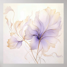 Poster Flor de Aquarela Abstrata Lavanda e Dourado