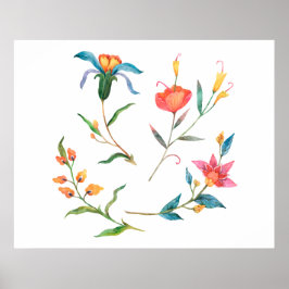 Poster Flor de aquarela colorida