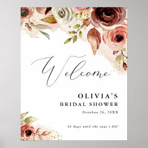Poster Flor de Aquarela de Outono Floral Pêssego Bem-vind
