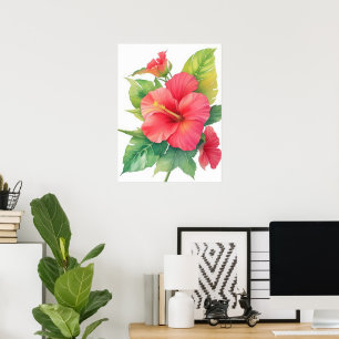 Poster Flor de Aquarela Rosa Hibiscus