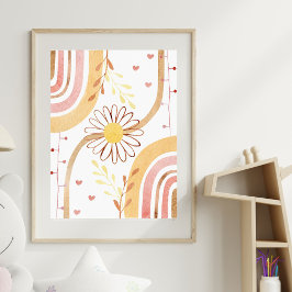 Poster Flor de Botânica Abstrata em Aquarela e Arco-íris