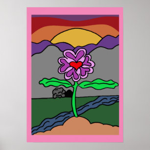Poster Flor de Cartoon Desenhado à Mão Colorida Trenden