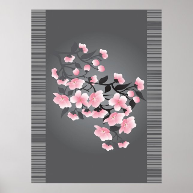 Póster Flor de cereja (Sakura) sobre fundo de cinza (Frente)