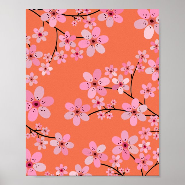 Poster Flor de Cerejeira 10 Laranja e Rosa (Frente)
