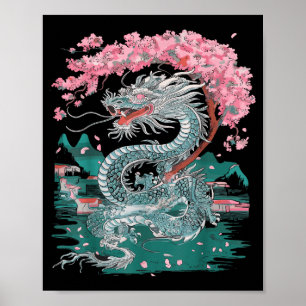 Poster Flor de Cerejeira Dragão Chinês Ano Novo Chinês 20