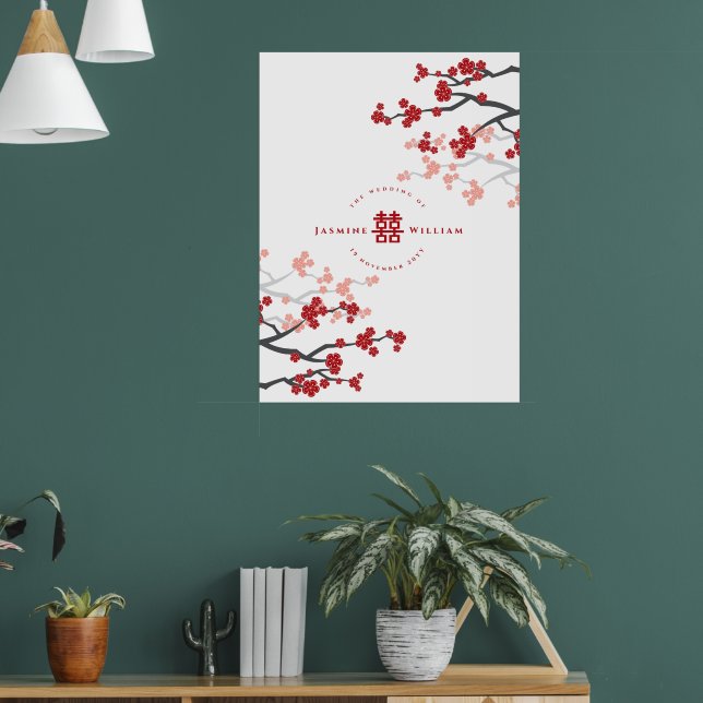 Póster Flor de Cerejeira e Dupla Felicidade Casamento Chi (Sala de Estar 1)