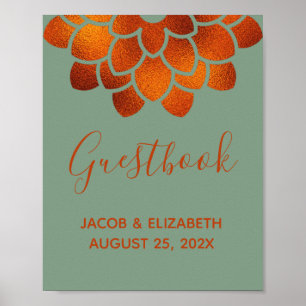 Poster Flor de Cobre Dramática no Guestbook de Casamento