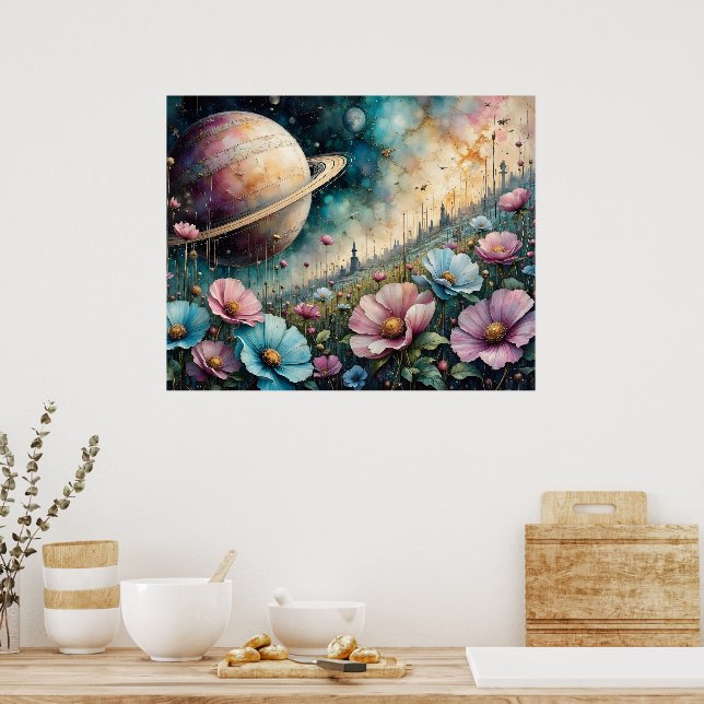 Poster Flor de Cosmos Futurista e Espaço (Cozinha)