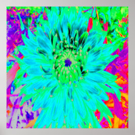 Poster Flor de Dália Decorativa Abstrata Aqua