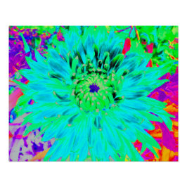Póster Flor de Dália Decorativa Abstrata Aqua