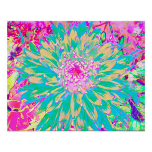 Póster Flor de Dália Decorativa Verde Turquesa e Rosa Que