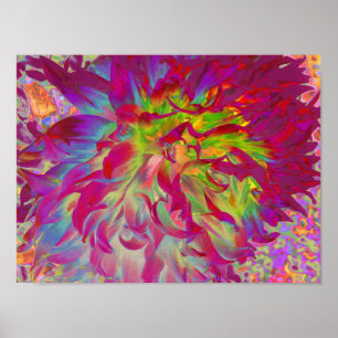 Poster Flor de Dália Magenta e Amarela Psicodélica