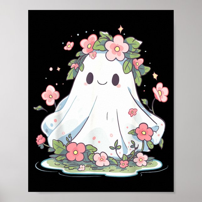 Poster Flor de Fantasma de Halloween Mulheres Meninas Hal (Frente)