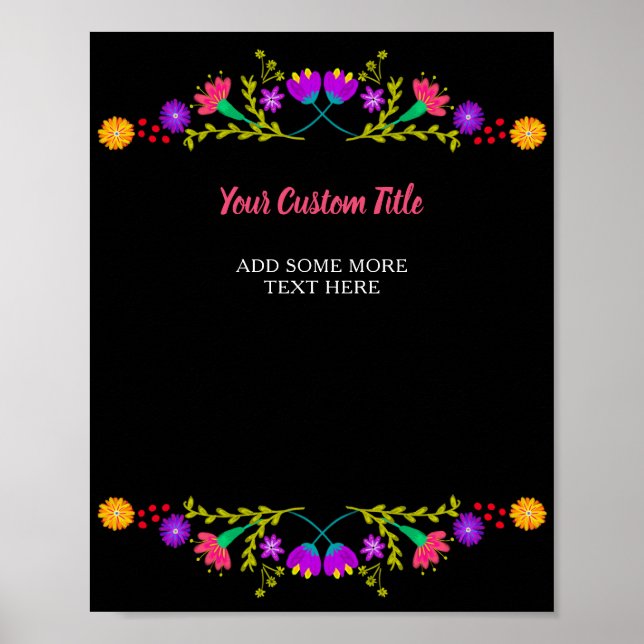 Poster Flor de Festa Mexicana com Qualquer Texto Personal (Frente)
